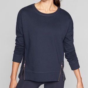 Athleta cityscape zipper shark bite sweatshirt top shirt navy blue L large
